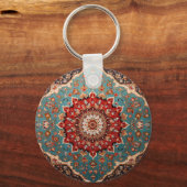 Oosters Perzisch Patroon Rood Cream Blauw Sleutelhanger (Achterkant)