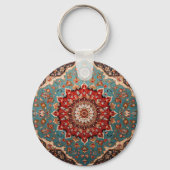 Oosters Perzisch Patroon Rood Cream Blauw Sleutelhanger (Achterkant)
