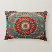 Oosters Retro Perzisch Patroon Rood Crème Blauw Accent Kussen (Achterkant)