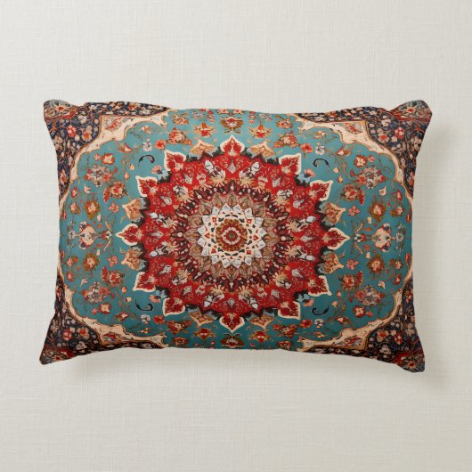 Oosters Retro Perzisch Patroon Rood Crème Blauw Accent Kussen (Achterkant)