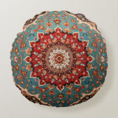 Oosters Retro Perzisch Patroon Rood Crème Blauw Rond Kussen (Voorkant)