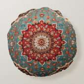 Oosters Retro Perzisch Patroon Rood Crème Blauw Rond Kussen (Achterkant)