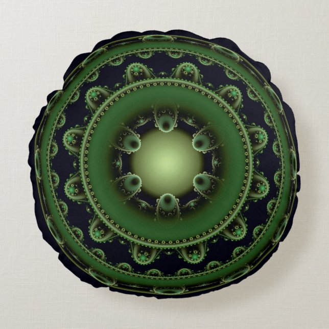 Oosters rond groen ornament kussen (Voorkant)