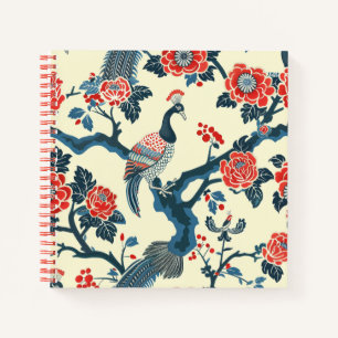 Oosters Rood & Blauw Bloemen Pauw Notitieboek