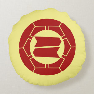 Oosters Rood Geel Japan Hattori Kamon Art Rond Kussen