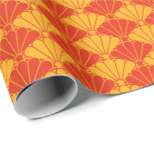 Oosters Rood Geel Kiku Chrysanthemum Mon Patroon Cadeaupapier (Rol Hoek)