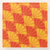 Oosters Rood Geel Kiku Chrysanthemum Mon Patroon Glazen Onderzetter (Voorkant)