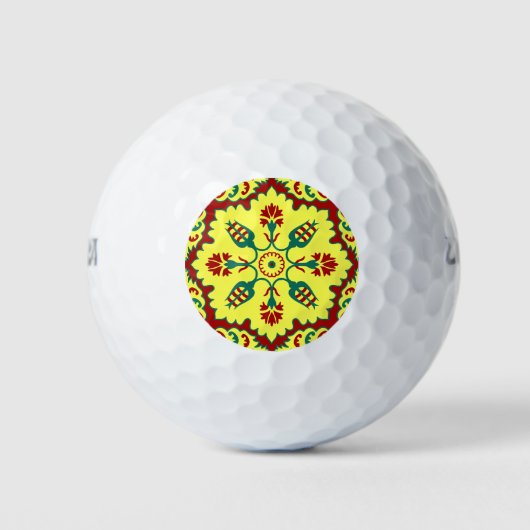 Oosters rood geel Ottomaans Turks tulpenpatroon Golfballen (Voorkant)
