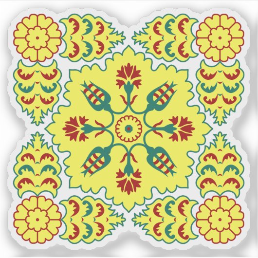 Oosters rood geel Ottomaans Turks tulpenpatroon Sticker (Voorkant)