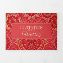 OOSTERS Rood Gouden Patroon - Uitnodigingskaart Drieluik Uitnodiging