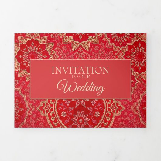 OOSTERS Rood Gouden Patroon - Uitnodigingskaart Drieluik Uitnodiging (Cover)