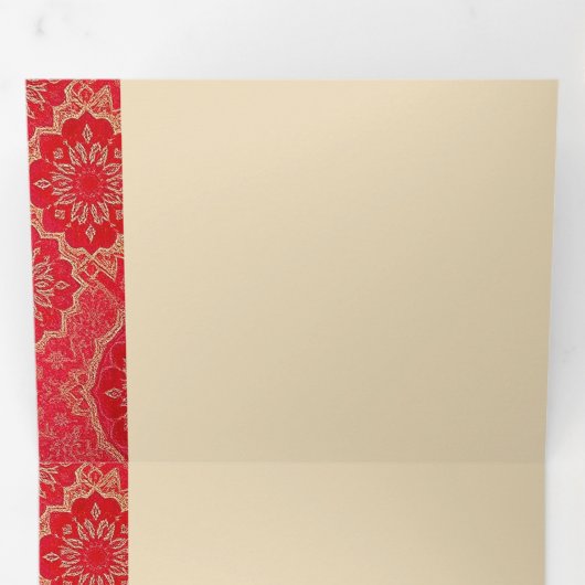 OOSTERS Rood Gouden Patroon - Uitnodigingskaart Drieluik Uitnodiging (Binnenzijde eerst)