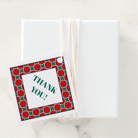 Oosters rood groen Arabisch Egypte geometrisch pat Bedankjes Labels (In situ)