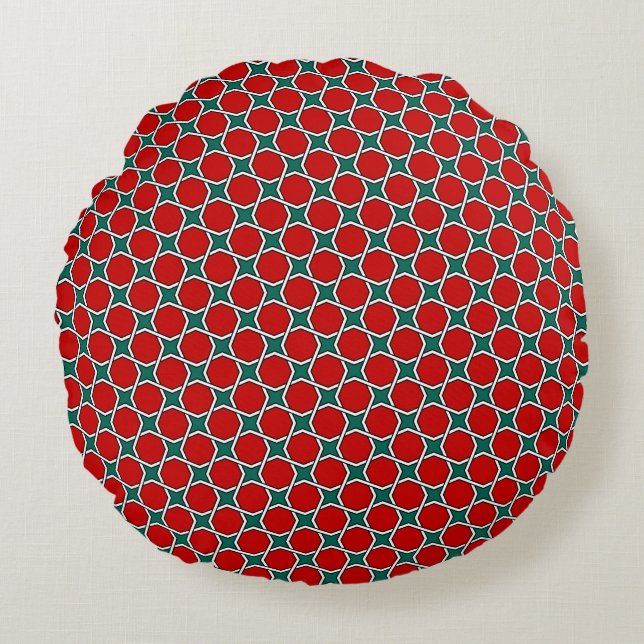Oosters rood groen Arabisch Egypte geometrisch pat Rond Kussen (Voorkant)
