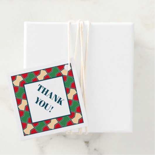 Oosters rood groen boog Stropdas geometrisch patro Bedankjes Labels (In situ)