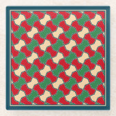 Oosters rood groen boog Stropdas geometrisch patro Glazen Onderzetter (Voorkant)