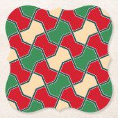 Oosters rood groen boog Stropdas geometrisch patro Kartonnen Onderzetters (Voorkant)