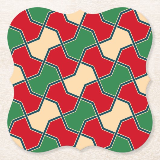 Oosters rood groen boog Stropdas geometrisch patro Kartonnen Onderzetters (Voorkant)