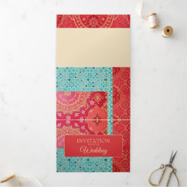 OOSTERS rood turquoise patroon - Uitnodiging Kaart