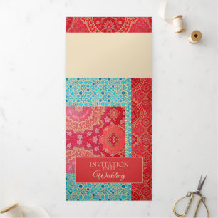 OOSTERS rood turquoise patroon - Uitnodiging Kaart