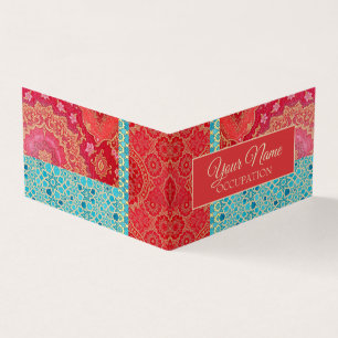 OOSTERS rood turquoise patroon - Visitekaartje