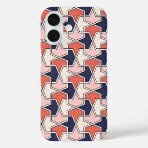 Oosters Rood Wit Blauw Geometrisch Pijlpatroon iPhone 16 Hoesje