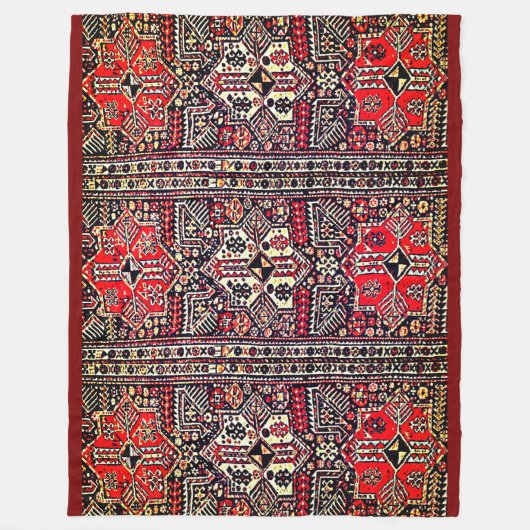 Oosters rood-wit geometrisch stampatroon fleece deken (Voorkant)