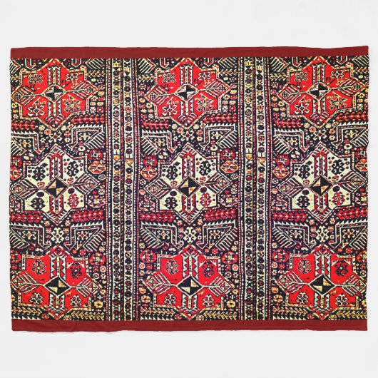 Oosters rood-wit geometrisch stampatroon fleece deken (Voorkant (Horizontaal))