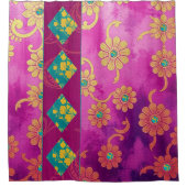 Oosters Roze Turquoise Bloemen - Douchegordijn (Voorkant)