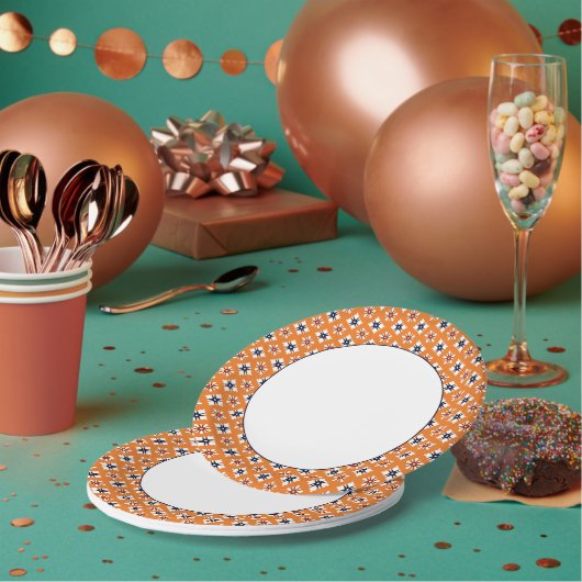 Oosters Sinaasappel Wit Rood Katazome bloemenpatro Papieren Bordje (Multi)