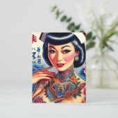 Oosters Tattoo Meisje Briefkaart (Staand voorkant)