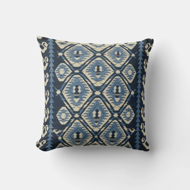Oosters Turkse Perzische Tapijt Blauw Kussen (Voorkant)