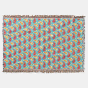 Oosters Turquoise Oranje Perzisch Paisley Patroon Deken