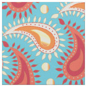Oosters Turquoise Oranje Perzisch Paisley Patroon Stof (Close Up)