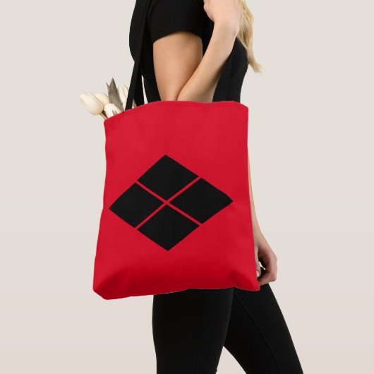 Oosters Zwart Rood Takeda Japan Mon Art Tote Bag (Dichtbij)
