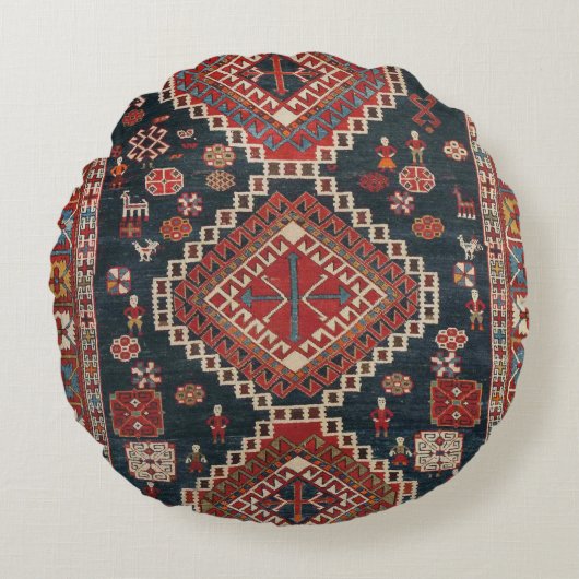 oosterse Antiek Perzische Karbistaanse tapijt Rond Kussen (Voorkant)