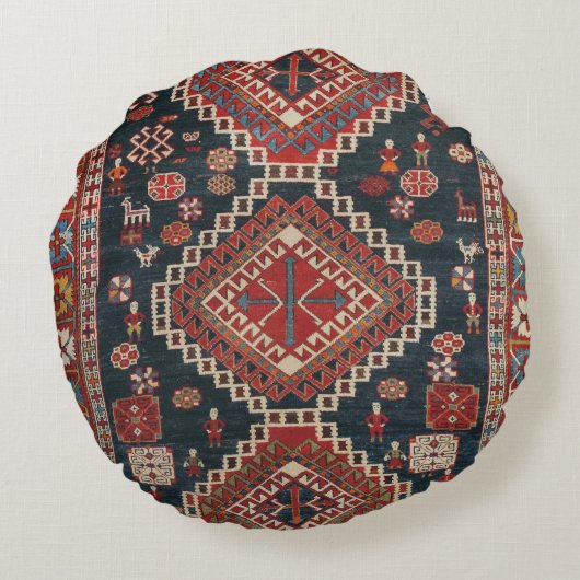 oosterse Antiek Perzische Karbistaanse tapijt Rond Kussen (Achterkant)