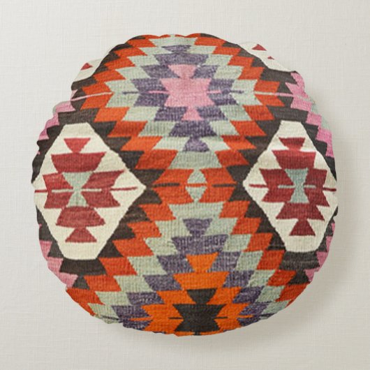 oosterse Antiek Perzische Kilim Carpet Rond Kussen (Voorkant)