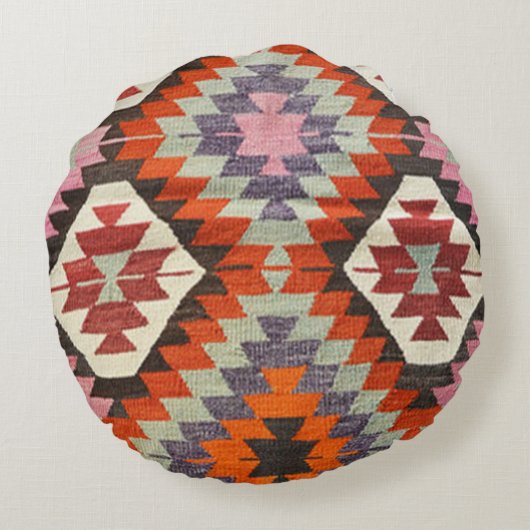oosterse Antiek Perzische Kilim Carpet Rond Kussen (Achterkant)