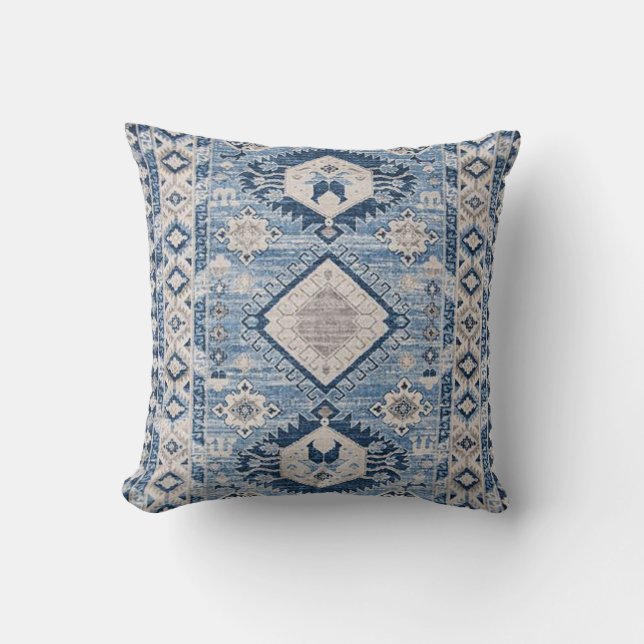 Oosterse Antieke Blauwe Kilim Vloerkleed Kussen (Voorkant)