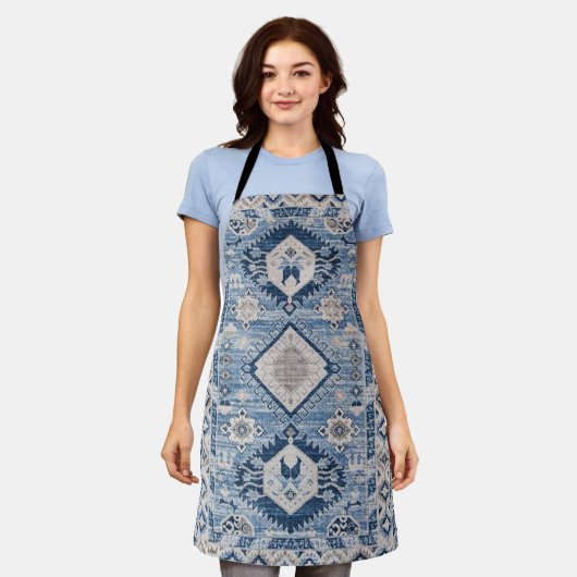 Oosterse Antieke Blauwe Kilim Vloerkleed Schort (Gedragen)