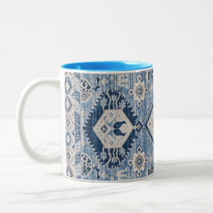 Oosterse antieke blauwe Kilim vloerkleed    Tweekleurige Koffiemok