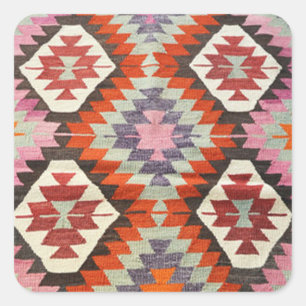Oosterse Antieke Perzische Turkse Kilim Tapijt Vierkante Sticker