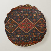 Oosterse Antieke Perzische Turkse Tapijt Vloerklee Rond Kussen (Achterkant)