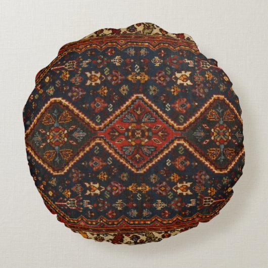 Oosterse Antieke Perzische Turkse Tapijt Vloerklee Rond Kussen (Achterkant)