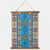 Oosterse Aqua Blauwe Gouden Turkse Kilim Muur Deco Hangend Wandkleed (Voorkant)