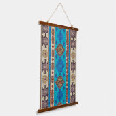 Oosterse Aqua Blauwe Gouden Turkse Kilim Muur Deco Hangend Wandkleed (Gebogen)