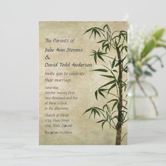 Oosterse Bamboe 1 bruiloft Kaart (Staand voorkant)