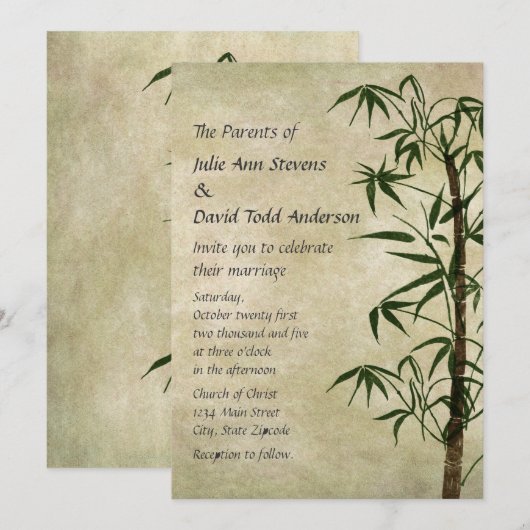 Oosterse Bamboe 1 bruiloft Kaart (Voorkant / Achterkant)