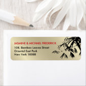 Oosterse bamboe bladeren zwart goud adreslabel etiket (Insitu)